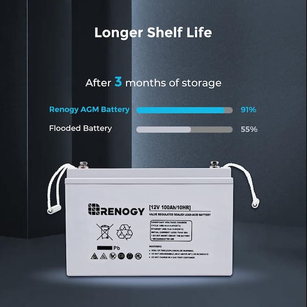 Renogy Deep Cycle AGM Battery 12-Volt 100Ah Safe Charge Most Home