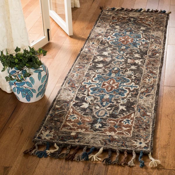 Aspen Charcoal/Light Brown 2 ft. x 11 ft. Border Runner Rug