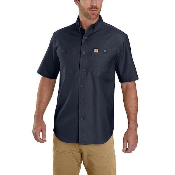 Carhartt Men's Extra Large Navy Cotton/Spandex Rugged Flex Rigby Short Sleeve Work Shirt