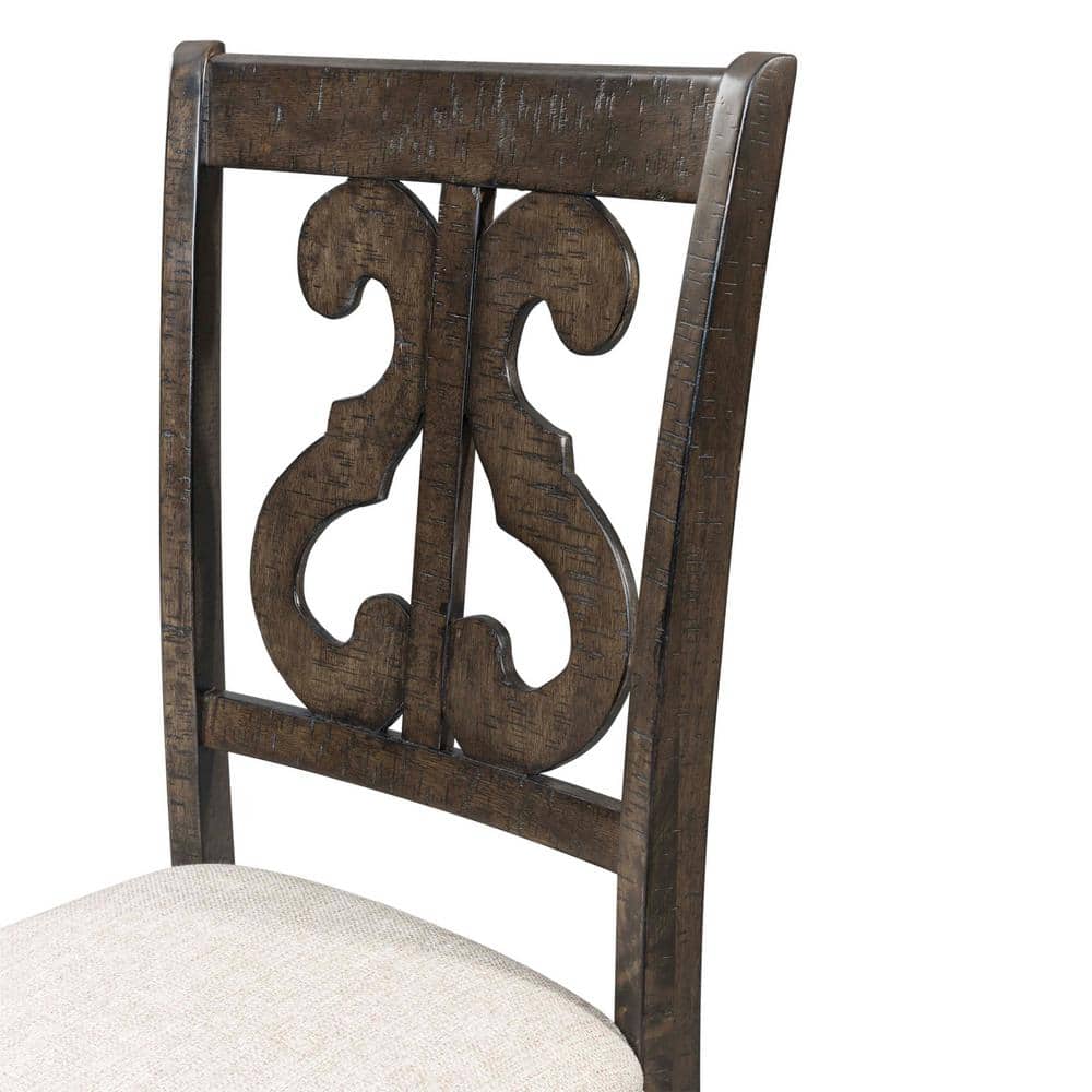 Smokey Walnut Wooden Swirl Back Upholstered Side Chair