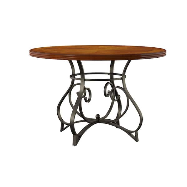 Masson Medium Cherry 45" Round Dining Table with Bronze Metal Base
