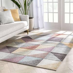 WHOA Platte Blush/Gold/Gray/Ivory Geometric Distressed Scandinavian 3D Textured 5 ft. 3 in. x 7 ft. 3 in. Area Rug