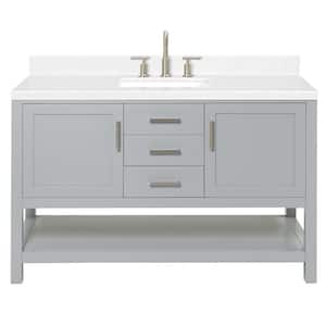 Bayhill 54.25 in. W x 22 in. D x 36 in. H Single Sink Freestanding Bath Vanity in Grey with Man-Made Stone Top