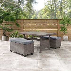 Dasan Gray 3-Piece Wicker Outdoor Dining Set with Gray Cushions