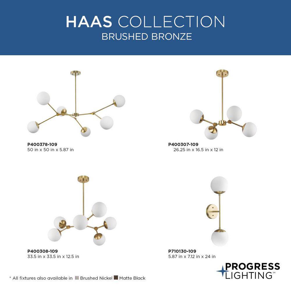 Haas 50'' Brushed Bronze Chandelier with Opal Glass Globes