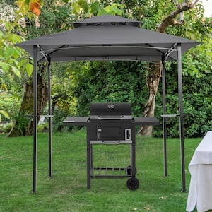 8 ft. x 5 ft. Gray Grill Gazebo Replacement Canopy, Double Tiered BBQ Tent Roof Top Cover