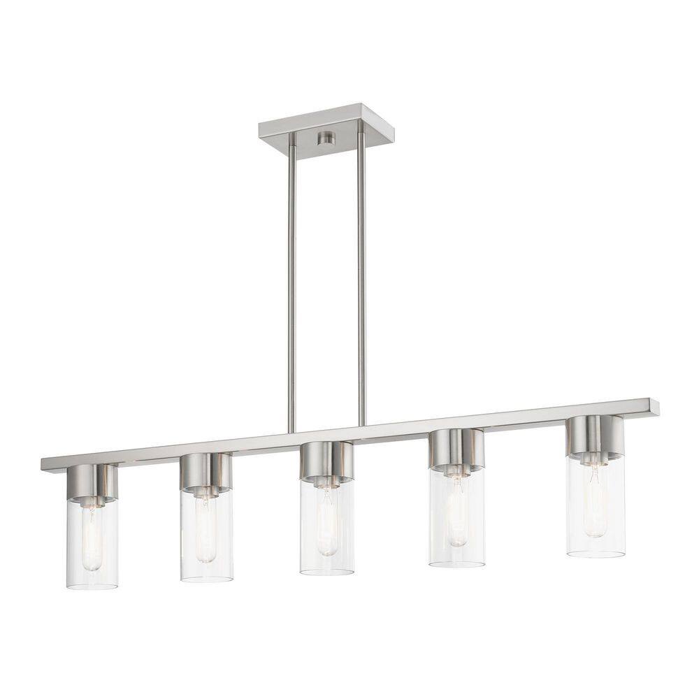 Carson Brushed Nickel 5-Light Linear Chandelier with Clear Glass