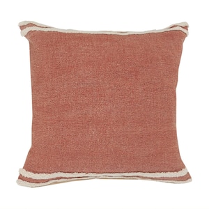 Tufted Soft Cinnamon Brown / White Striped Cozy Poly-fill 20 in. x 20 in. Throw Pillow