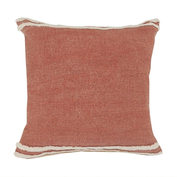 Tufted Soft Cinnamon Brown / White Striped Cozy Poly-fill 20 in. x 20 in. Indoor Throw Pillow