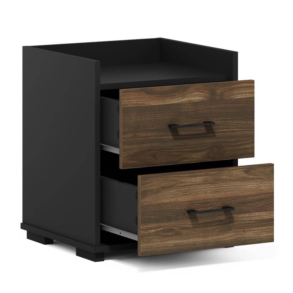 Columbia Walnut and Black Wood 2-Drawer Nightstand