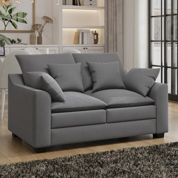 Harper Bright Designs 55 in. Gray Polyester 2 Seater Loveseat with Pillows Duck Down Filled Cushion Sofa for Living Room GCCPS00136 The Home Depot