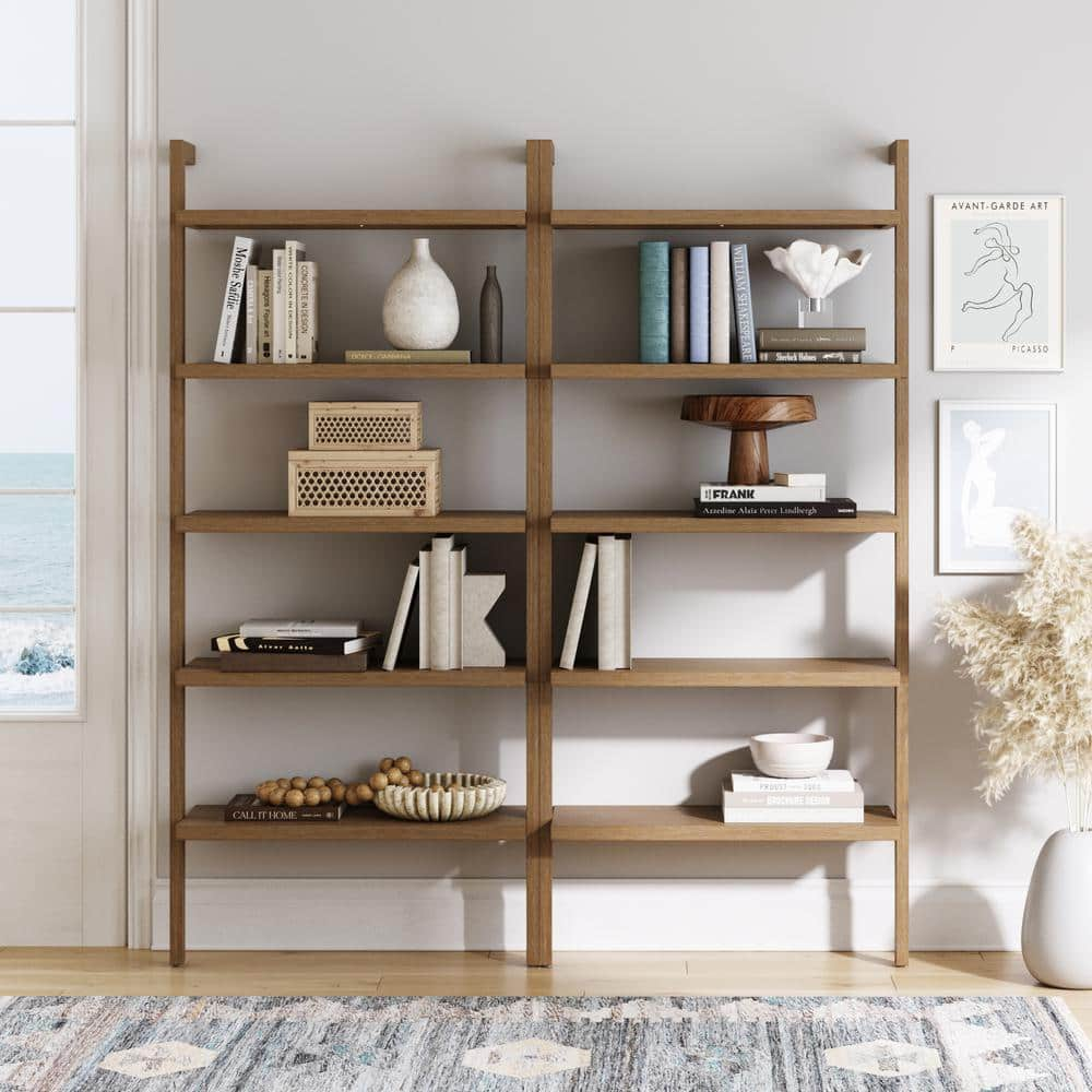 Nathan James Beacon 72 in. Tall Brushed Light Brown Rubberwood 5-Shelf ...