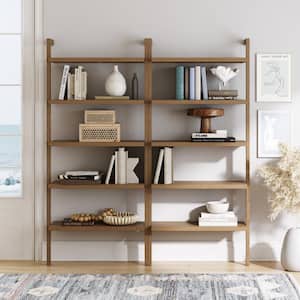 Beacon 72 in. Tall Brushed Light Brown Rubberwood 5-Shelf Wall Mounted Bookcase with Solid Wood Frame, Set of 2