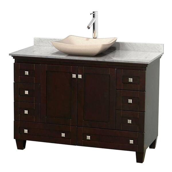 Wyndham Collection Acclaim 48 in. W Vanity in Espresso with Marble Vanity Top in Carrara White and Ivory Marble Sink