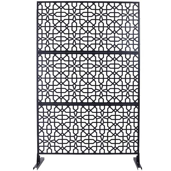 ITOPFOX Elegant 48 x 76 in. Outdoor and Indoor Privacy Screen Metal, Freestanding Decorative Privacy Fence Panels in Black