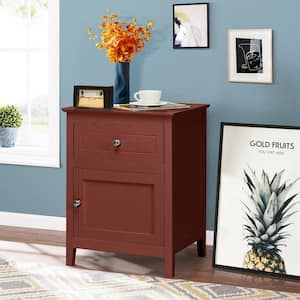Cherry Nightstand with Drawer Accent Side End Table Storage Cabinet (25 in. H x 19 in. W x 15 in. D)