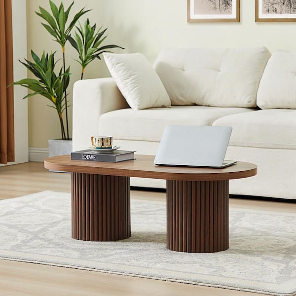 39.38 in. Multi-Scenario Oval MDF Walnut Coffee Table