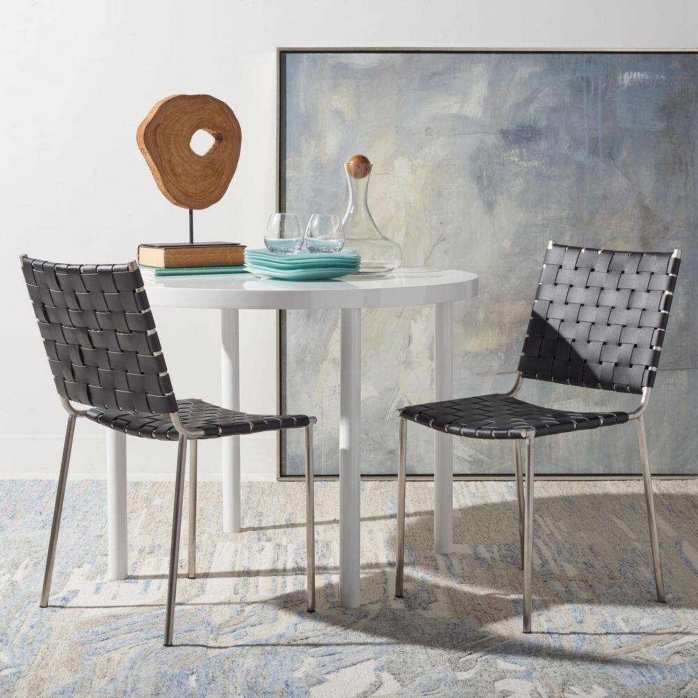 Wesson Black and Silver Woven Leather Dining Chair Set