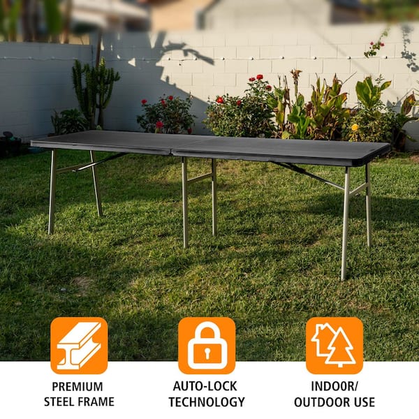 HDX 8 ft. Black Resin Top Indoor/Outdoor Rectangular Folding