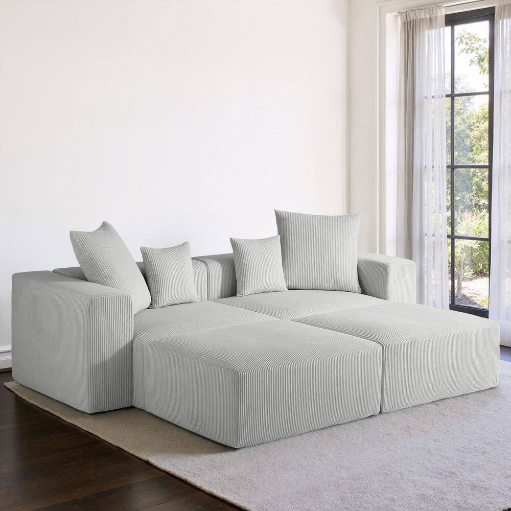 103.93 in. Square Arm 4-piece Corduroy Rectangle Sectional Sofa in Light Gray price history on PriceWatchPro
