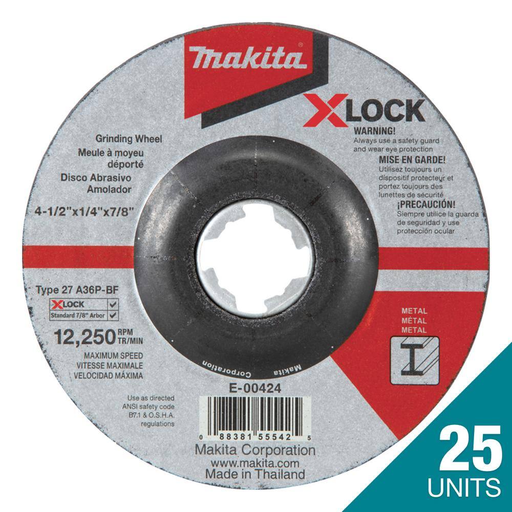 X-LOCK 4-1/2 in. x 1/4 in. x 7/8 in. 36-Grit Type 27 General Purpose Abrasive Grind Wheel for Metal Grinding (25 Wheels) price history on PriceWatchPro