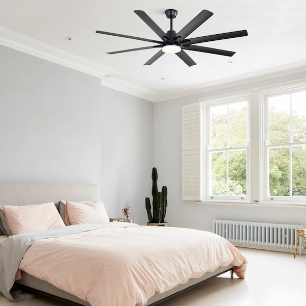 66 in. Smart Indoor Black Ceiling Fan with Lights and Remote
