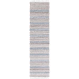 Striped Kilim Grey Beige 2 ft. x 9 ft. Striped Runner Rug