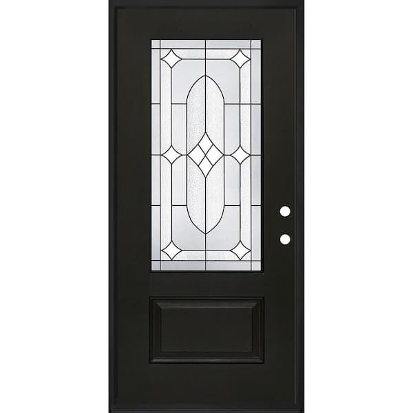 Regency 32 in. x 80 in. 3/4L Axis Glass LHIS Onyx Stain Fiberglass Prehung Front Door with 6-9/16 Jamb