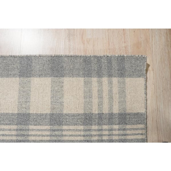Gray 8 ft. x 10 ft. Hand Knotted Wool Transitional Reversible Plaid Area Rug