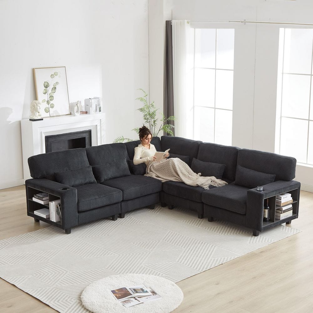 102.75 x 102.75 in. L-Shaped Modular Corduroy 5-Seat Convertible Sectional 