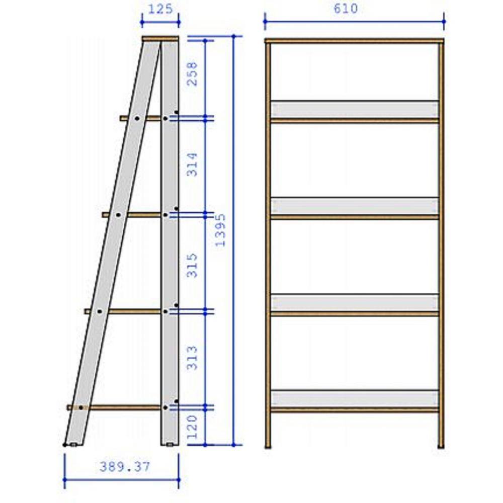 White 55" Wood Ladder Bookcase with 4 Shelves