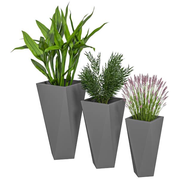 Outsunny Middle 20.5 in. Dia. Gray MgO Composite Planter with Drainage Holes (3-Pack)