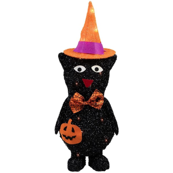 24 in. Lighted Black Cat in Witch's Hat Outdoor Halloween Yard Stake Decoration