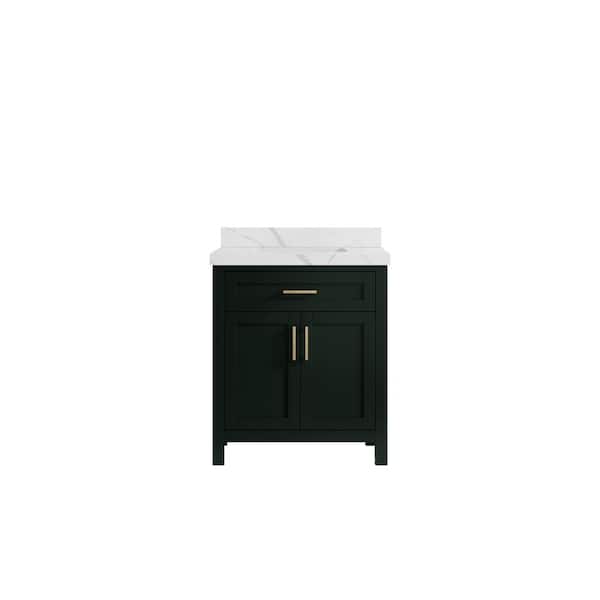 Willow Collections Cambridge 30 in. W x 22 in. D x 36 in. H Bath Vanity in Dark Green with 2 in Calacatta Quartz Top