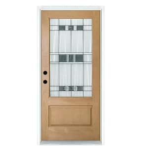 36 in. x 80 in. Savana Light Oak Right-Hand Inswing 3/4 Lite Decorative Fiberglass Prehung Front Door