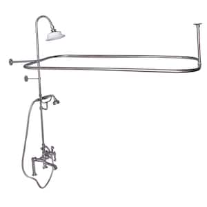 3-Handle Rim Mounted Claw Foot Tub Faucet with Riser, Hand Shower, Shower Head and Shower Rod in Polished Chrome