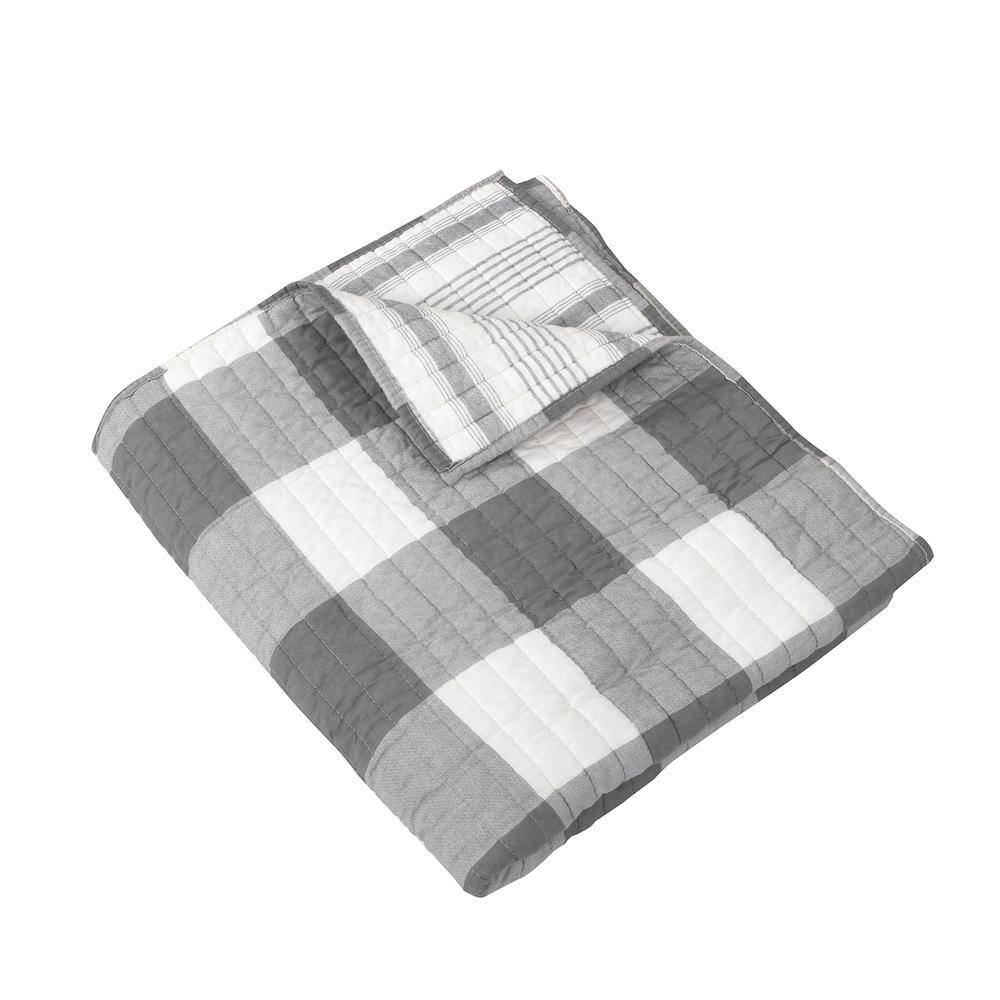 Camden Grey and Cream Reversible Cotton Quilted Throw Blanket