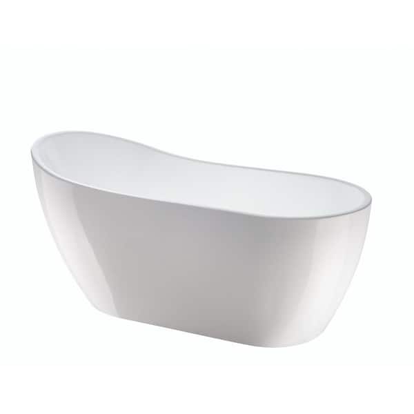Vanity Art Clermont 59 in. Acrylic Freestanding Flatbottom Bathtub in White/Brushed Nickel