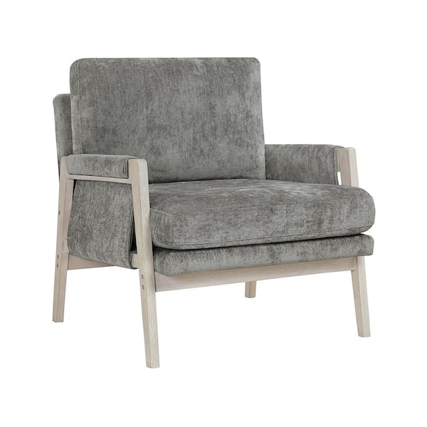 Lazzara Naomi Brownish Gray Chenille Fabric Upholstery Solid Wood Accent Arm Chair