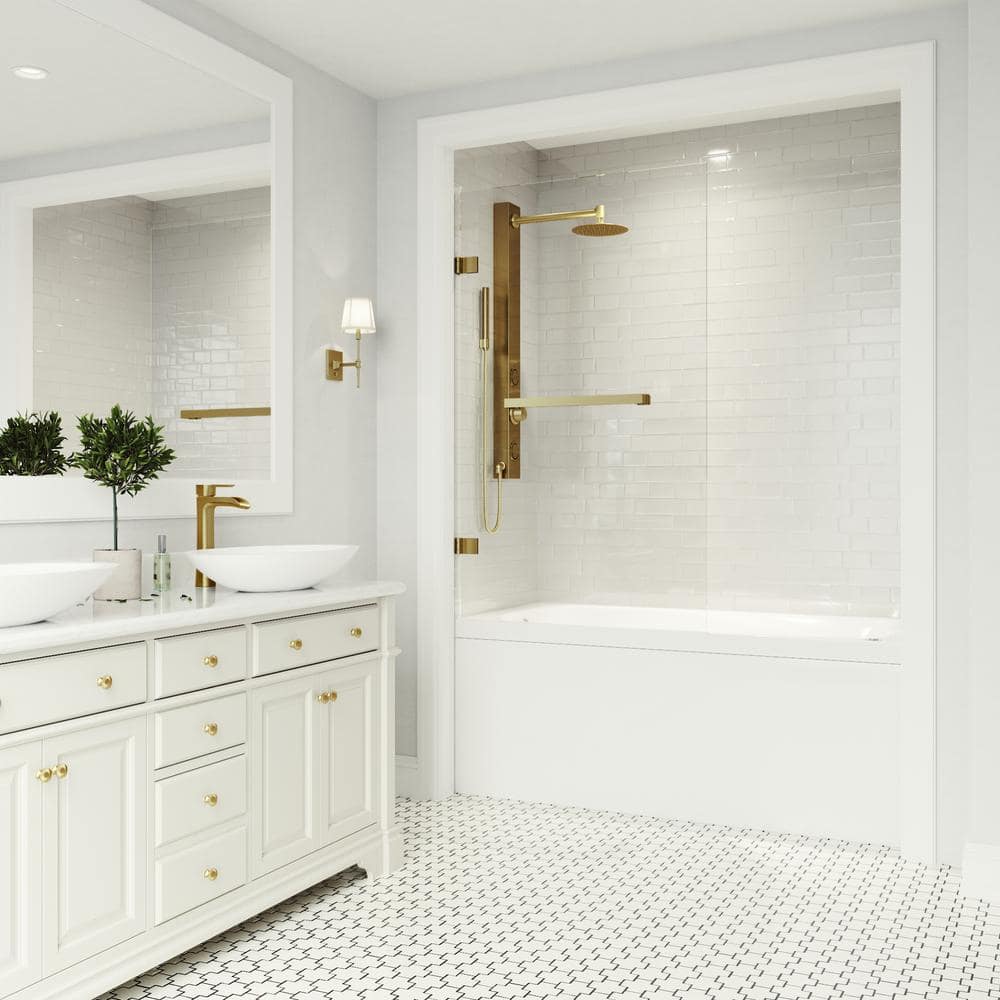 Matte Gold Frameless Hinged Tub Door with Clear Glass