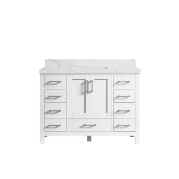 Willow Collections Malibu 48 in. W x 22 in. D x 36 in. H Bath Vanity in White with 2 in. Calacatta Quartz Top