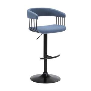33 in. Blue and Black Low Back Metal Frame Bar Stool with Fabric Seat