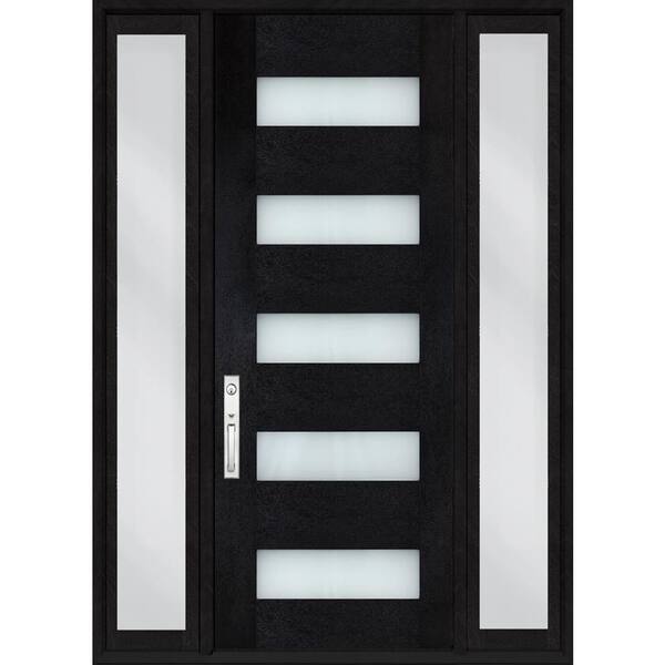 Regency 68 in. x 80 in. 5L Modern Clear Glass RHIS Onyx Fiberglass Prehung Front Door w/Dbl 14in. SL and NKL Lockset