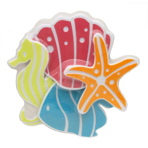 Unbranded Multicolored 3.54 in. x 3.54 in. Plactic Kids Non Slippery Bathtub Treads Sea Animals Bath Mat (Set of 4)