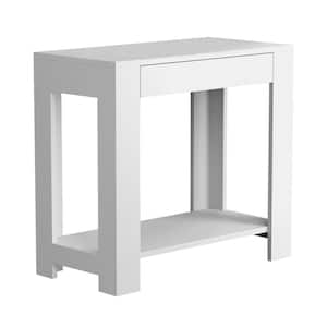 Accent Table White 1 Drawer 1 Shelf 24L