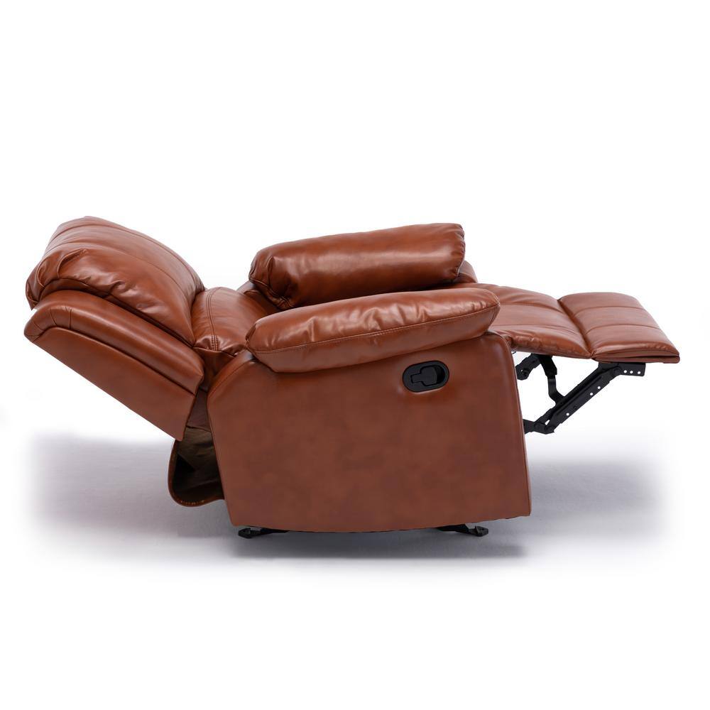 Clifton Caramel Faux Leather Glider Recliner with Wood Frame