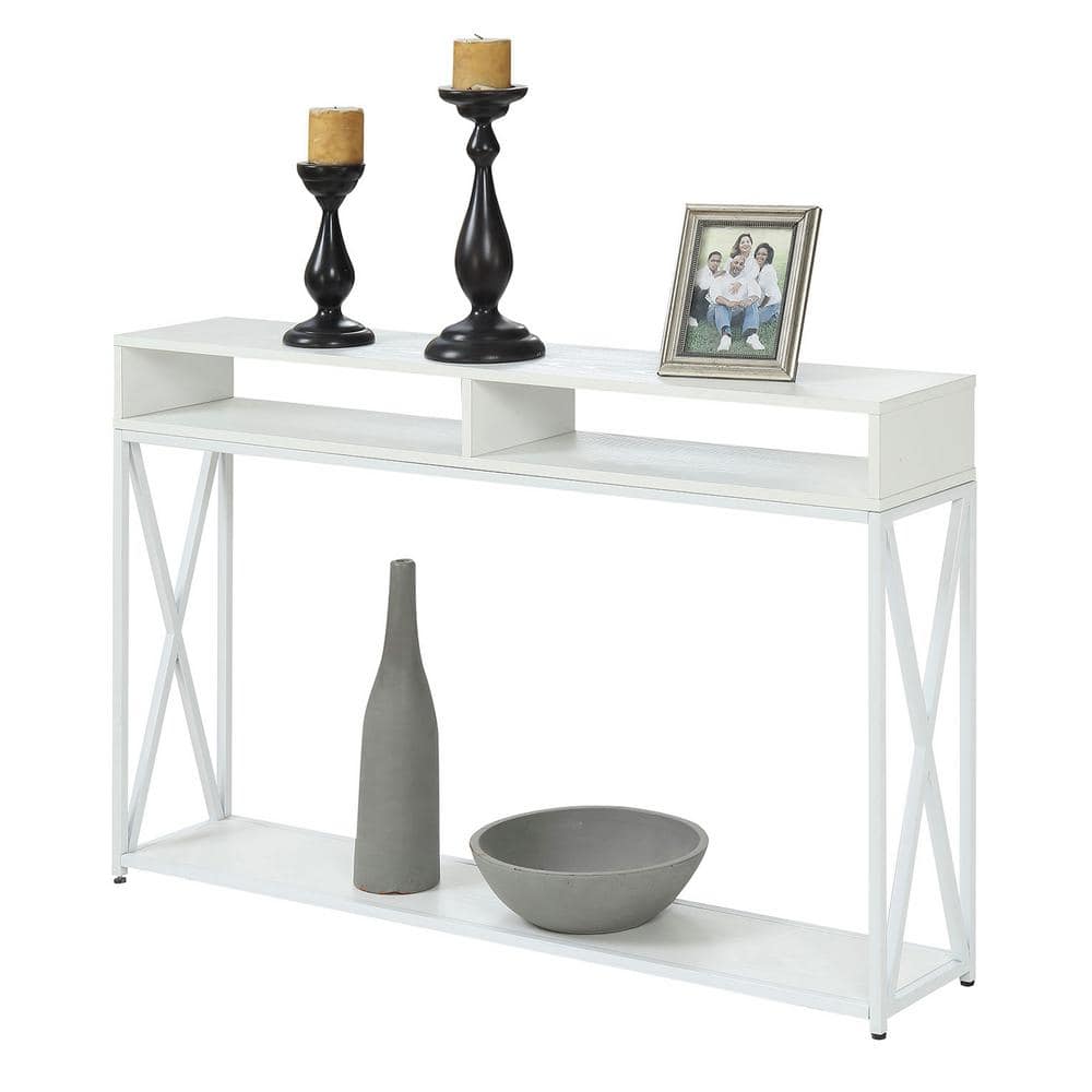 Tucson Deluxe 2-Tier White Metal & Wood Console Table with Storage