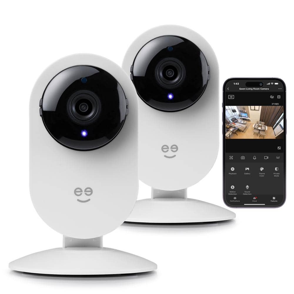 Geeni Glimpse 1080p HD Smart Camera - Indoor Home Security Camera - No Hub Required - Motion Detection Camera (2-Pack), White