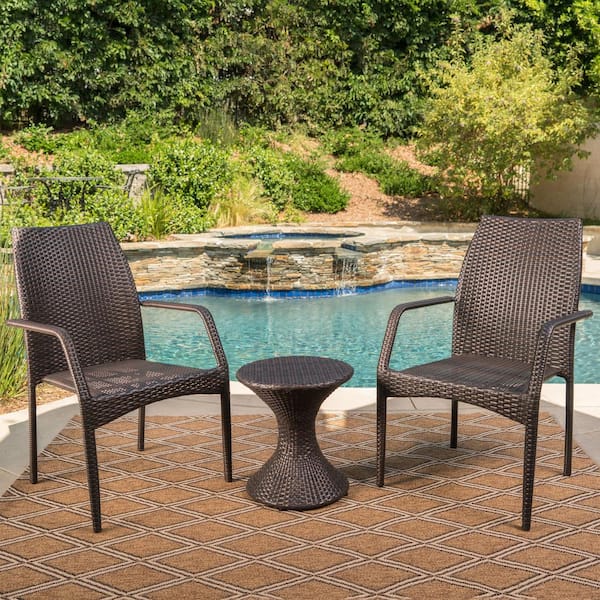 Noble House Landry multi-brown 3-Piece Wicker Patio Conversation Seating Set