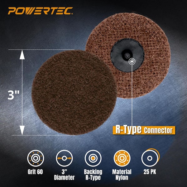 POWERTEC 3 in. 60 Grit Aluminum Oxide Sanding Discs for Die